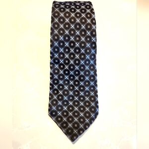 VALENTINO Black Circle Blue Flower Unique Pattern Tie 100% Silk Made in Italy